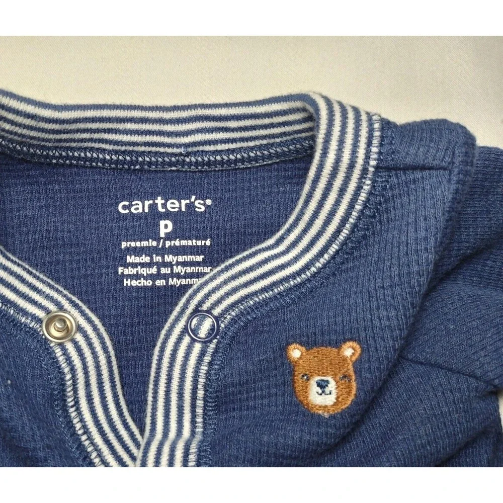 Carter's Preemie Baby Boy Footed Bear Sleeper Navy 1pc‎ Cotton NWT